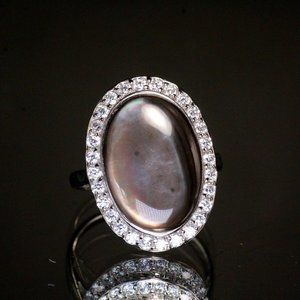 STERLING SILVER ABALONE OVAL CZ STUNNING RING